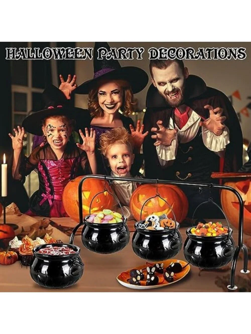 Spooky Halloween Party Decor - Set of 3 Ceramic Witches Cauldron Bowls